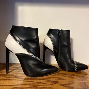 Yves Saint Laurent Black and White Zipper Booties